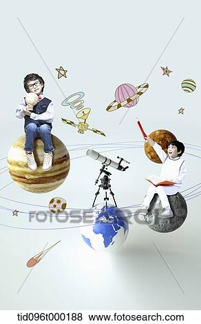a boy and a girl in the space View Large Photo Image Stock Photo - a boy and a girl in the space . Fotosearch