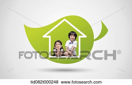 a boy and a girl inside a house in a leaf View Large Photo Image Stock Photo - a boy and a girl inside a house in a leaf. Fotosearch