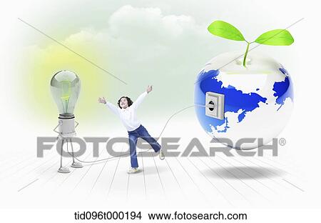 a boy between light bulb and globe View Large Photo Image Picture - a boy between light bulb and globe . Fotosearch