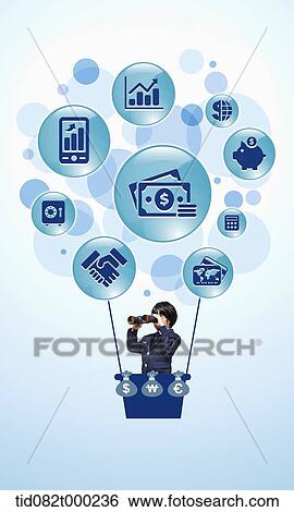 a boy on hot air balloon with icons as balloons View Large Photo Image Stock Photograph - a boy on hot air balloon with icons as balloons . Fotosearch