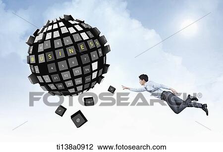 a business man flying towards a ball of keyboard buttons View Large Photo Image Stock Image - a business man flying towards a ball of keyboard buttons. Fotosearch