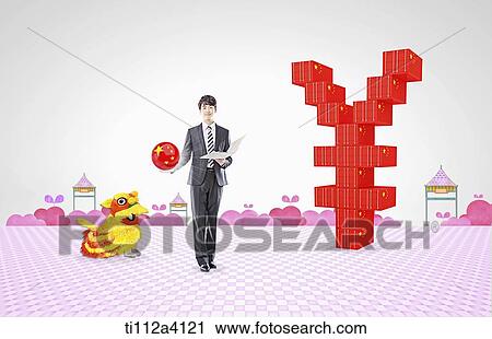 a business man next to a Yuan sign View Large Photo Image Stock Image - a business man next to a Yuan sign. Fotosearch