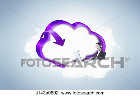Stock Image - a business man next to an illustrated cloud. Fotosearch