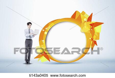 a business man next to an illustrated circle View Large Photo Image Stock Photography - a business man next to an illustrated circle. Fotosearch