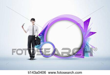 a business man next to illustrated circles View Large Photo Image Stock Photograph - a business man next to illustrated circles. Fotosearch