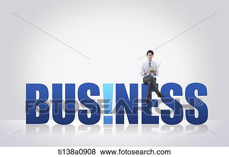 a business man sitting on the word business View Large Photo Image Stock Photo - a business man sitting on the word business. Fotosearch