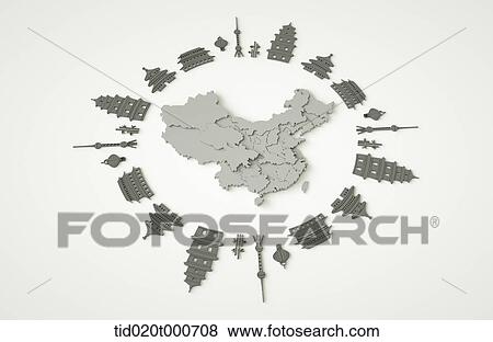 a Chinese map surrounded with Chinese buildings View Large Photo Image Stock Photo - a Chinese map surrounded with Chinese buildings. Fotosearch