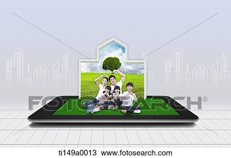 a family sitting on grass on a tablet PC View Large Photo Image Stock Image - a family sitting on grass on a tablet PC. Fotosearch