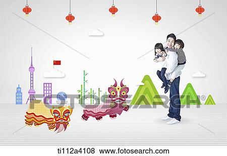a father and kids next to a Chinese city View Large Photo Image Stock Photo - a father and kids next to a Chinese city. Fotosearch