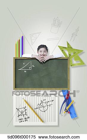 a girl leaning on a black board View Large Photo Image Stock Photography - a girl leaning on a black board. Fotosearch