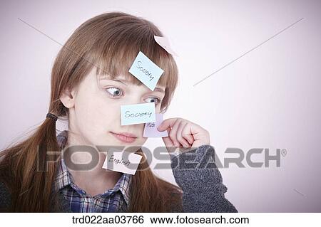 a girl with post-it notes all over her head View Large Photo Image Stock Photograph - a girl with post-it notes all over her head. Fotosearch