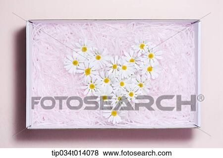 Stock Photo - a heart shape inside a box filled with flowers . Fotosearch