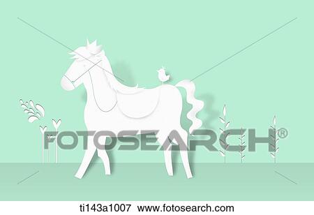 Stock Photo - a illustrated horse in green backround. Fotosearch