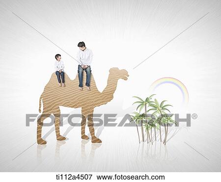 a kid and father with illustrated camel View Large Photo Image Stock Photo - a kid and father with illustrated camel. Fotosearch