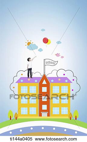 a kid on illustrated school View Large Photo Image Stock Photography - a kid on illustrated school. Fotosearch