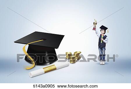a kid standing next to a graduation hat View Large Photo Image Stock Photography - a kid standing next to a graduation hat. Fotosearch