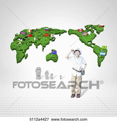 a kid standing with world map in the background View Large Photo Image Stock Photo - a kid standing with world map in the background. Fotosearch