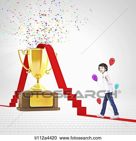 a kid walking on red carpet to trophy View Large Photo Image Stock Image - a kid walking on red carpet to trophy. Fotosearch