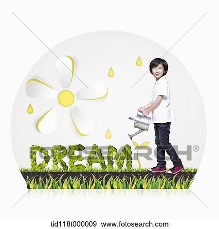 a kid watering a word dream View Large Photo Image Stock Photo - a kid watering a word dream. Fotosearch