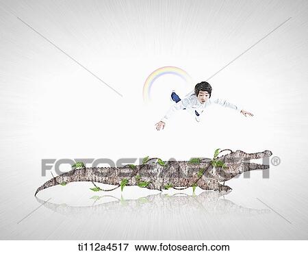 a kid with illustrated alligator View Large Photo Image Stock Photo - a kid with illustrated alligator. Fotosearch