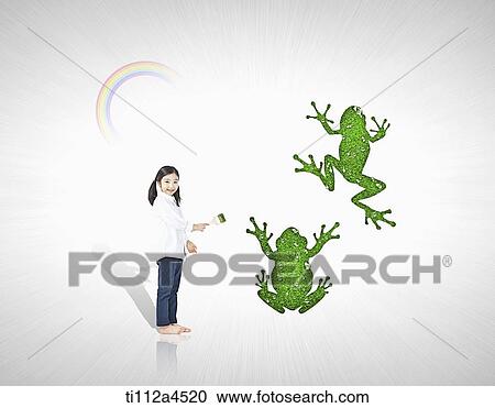 a kid with illustrated frogs View Large Photo Image Stock Image - a kid with illustrated frogs. Fotosearch