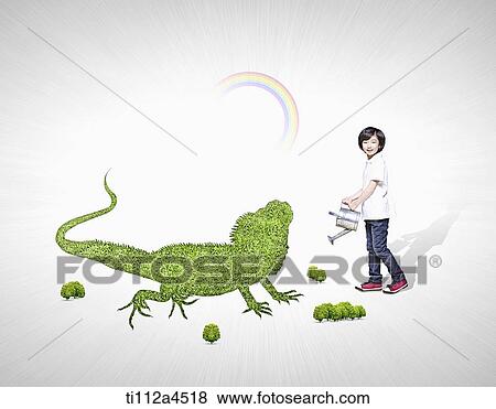 a kid with illustrated lizard View Large Photo Image Stock Photo - a kid with illustrated lizard. Fotosearch