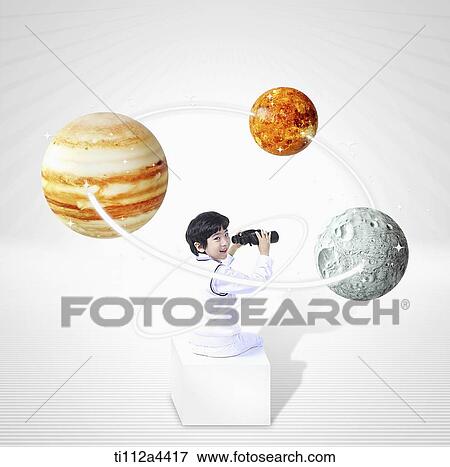 a kids using telescope to look in the space View Large Photo Image Stock Photo - a kids using telescope to look in the space. Fotosearch