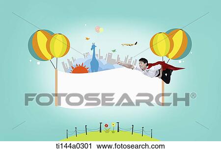a man flying next to a blank banner View Large Photo Image Stock Image - a man flying next to a blank banner. Fotosearch