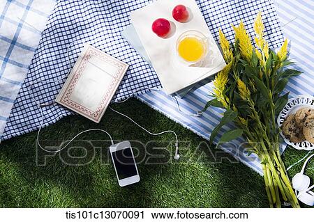 a picnic set and a phone spread out on a sheet View Large Photo Image Stock Image - a picnic set and a phone spread out on a sheet. Fotosearch