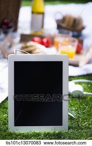 a picnic set and a tablet spread out on a sheet View Large Photo Image Stock Image - a picnic set and a tablet spread out on a sheet. Fotosearch