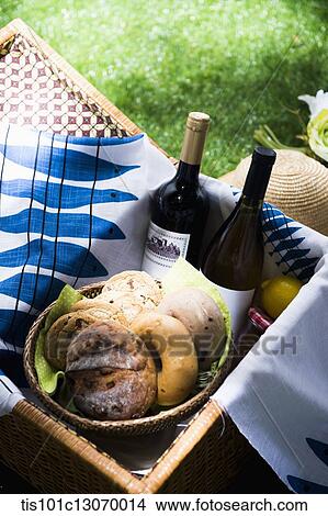 a picnic set with wine and bagels View Large Photo Image Picture - a picnic set with wine and bagels. Fotosearch