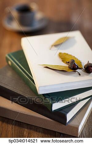 a pile of books with autumn leaves View Large Photo Image Stock Image - a pile of books with autumn leaves . Fotosearch