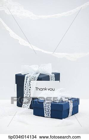 Picture - a thank you note with gift boxes. Fotosearch