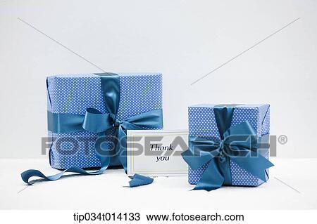 Stock Image - a thank you note with gift boxes. Fotosearch