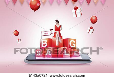a woman sitting on cubes on a tablet View Large Photo Image Stock Image - a woman sitting on cubes on a tablet. Fotosearch