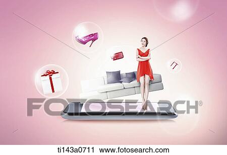 a woman sitting on top of a tablet View Large Photo Image Stock Image - a woman sitting on top of a tablet. Fotosearch
