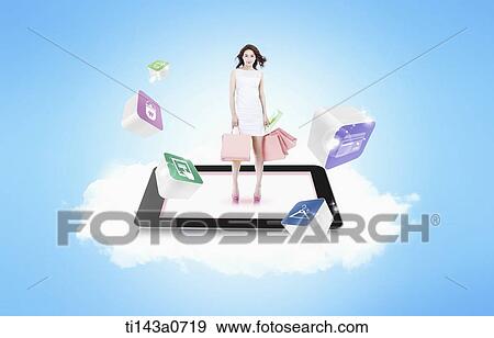 a woman standing on a tablet View Large Photo Image Stock Photo - a woman standing on a tablet. Fotosearch