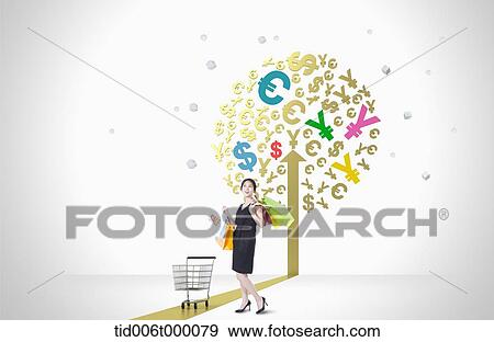 a woman with shopping bags with shopping cart View Large Photo Image Stock Photo - a woman with shopping bags with shopping cart. Fotosearch