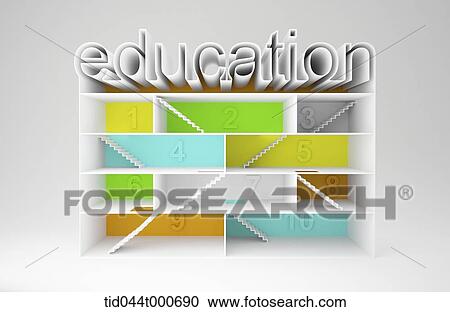 Stock Image - a word education on top of different rooms . Fotosearch