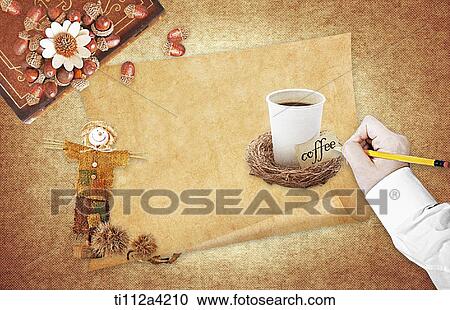 Stock Image - an illustration of a coffee cup on a blank paper. Fotosearch