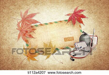 Stock Photo - an illustration of a letter and a autumn color leaves. Fotosearch