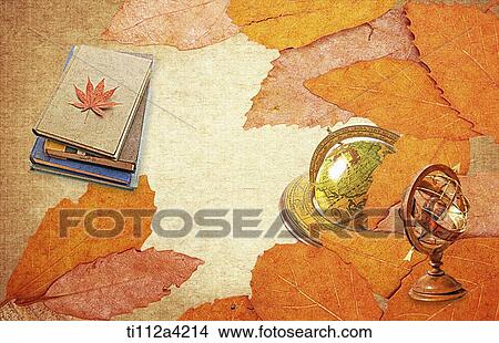 an illustration of books and autumn color leaves View Large Photo Image Picture - an illustration of books and autumn color leaves. Fotosearch