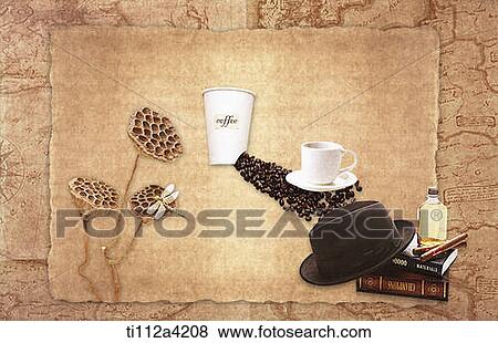 an illustration of coffee related items on a blank paper View Large Photo Image Stock Photo - an illustration of coffee related items on a blank paper. Fotosearch