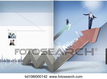 Stock Image - booklet template featuring businessman with stairs. Fotosearch