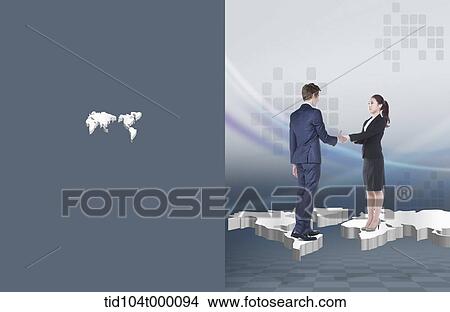 Picture - business booklet template featuring business people in illustrated background . Fotosearch