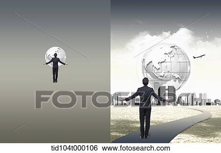 Stock Photograph - business booklet template featuring business people in illustrated background . Fotosearch