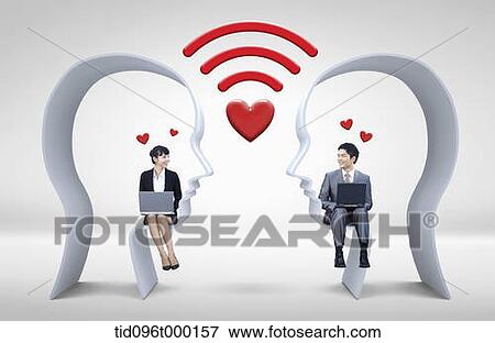 Stock Photo - businessman and woman sitting on a chair shaped in human head. Fotosearch