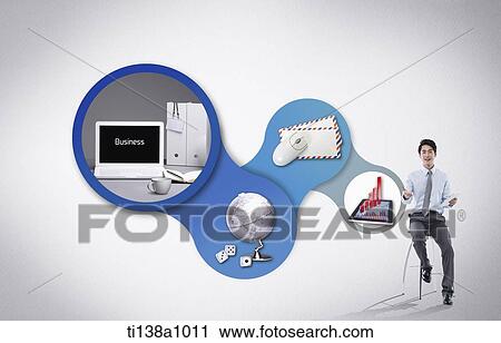 businessman sitting with business related icons View Large Photo Image Stock Image - businessman sitting with business related icons. Fotosearch