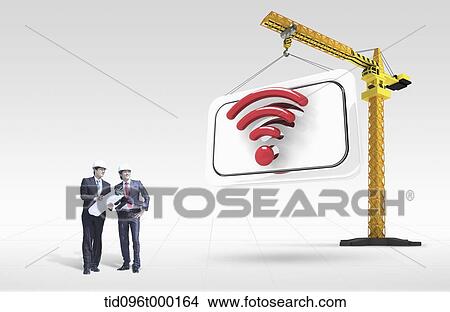 businessman with construction hat and WI-FI sign View Large Photo Image Picture - businessman with construction hat and WI-FI sign. Fotosearch