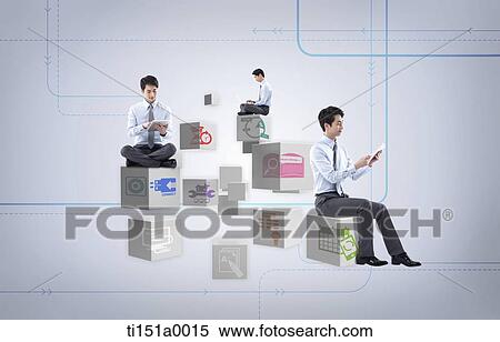 businessmen sitting on icon cubes View Large Photo Image Stock Photography - businessmen sitting on icon cubes. Fotosearch